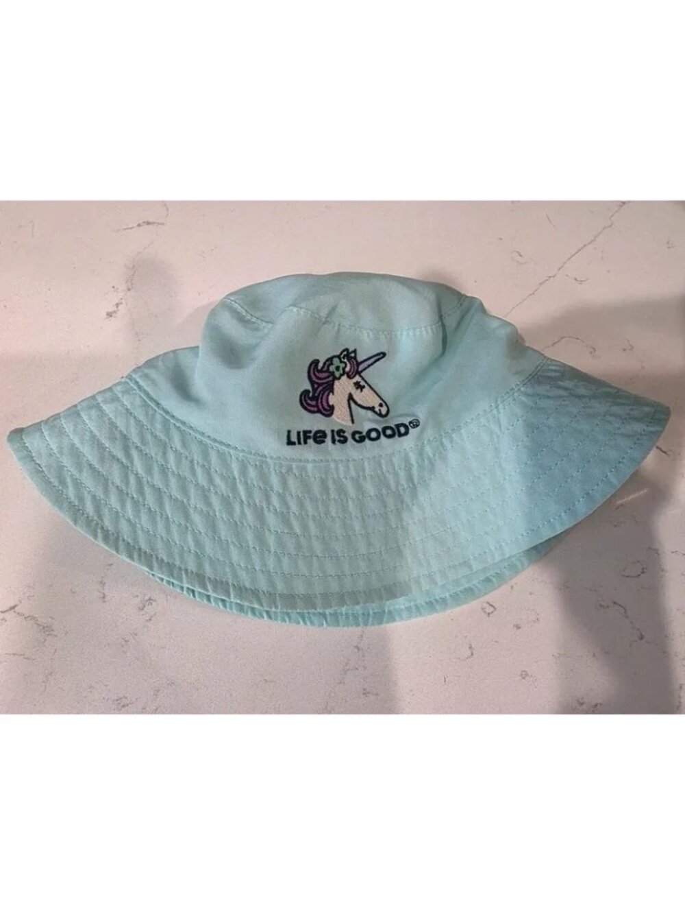 Life is Good Baby Bucket Sun Hat 6-12M Light Blue Embroidered Unicorn